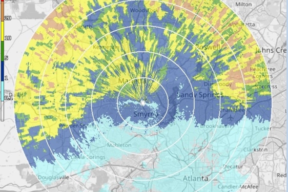 screenshot of radar image over regional map